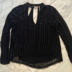 Free People Black Embellished Top Sz M